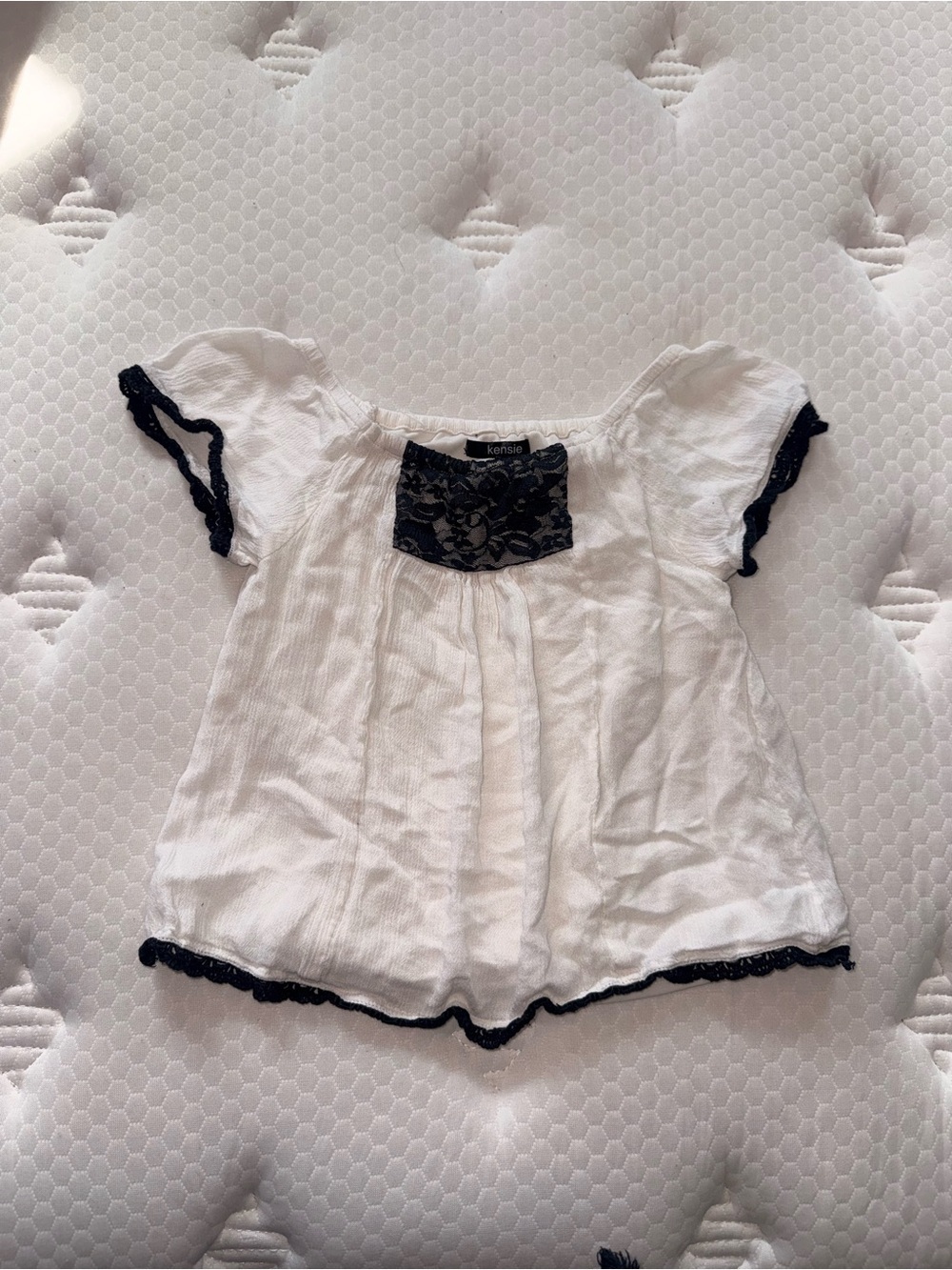 64. White Baby/Toddler Top with Black Lace Trim